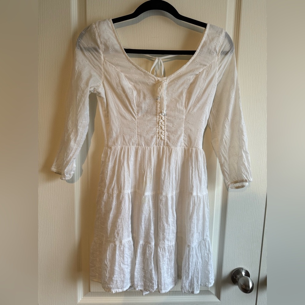 Hollister White Three-Quarter Length Sleeve Midi Dress
